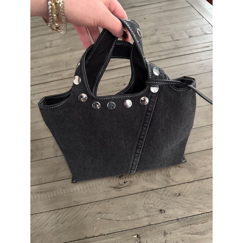 NEW 3.1 PHILLIP LIM Washed Black Denim Mini Market Tote Bag With Studs - Picture 9 of 11
